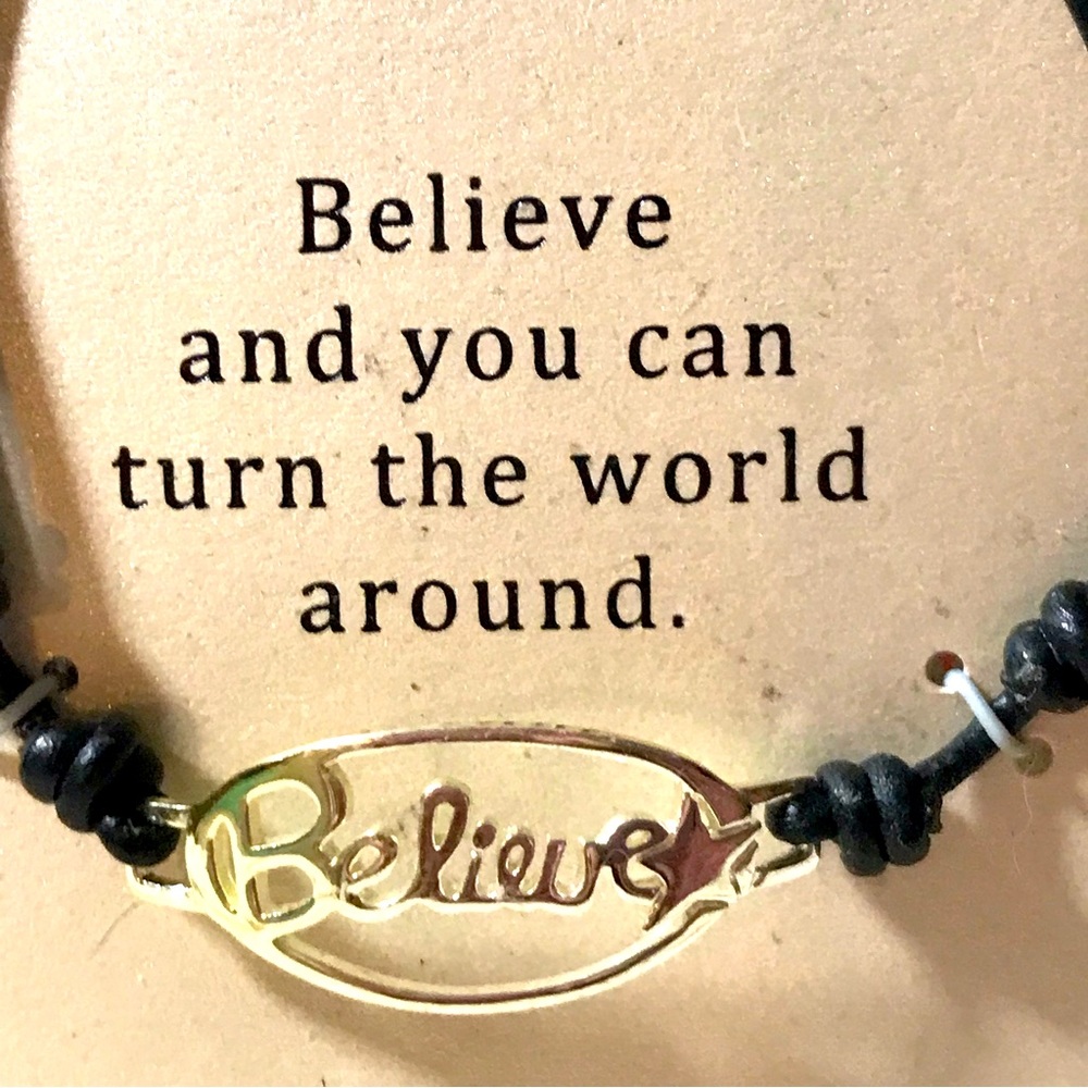BELIEVE corded bracelet. Adjustable and NEW!